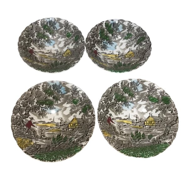 Set Of 4 Myott The Hunter Bowls Made In England 6.5" Diameter Permanent Colours - Picture 1 of 8